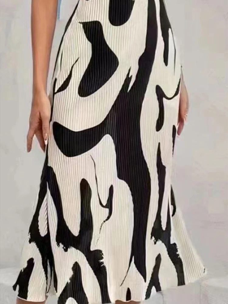 2000s مثير البقرة رقطة نمط التباين اللون الترفيه تصميم مطابقة الطباعة الأوروبية الأمريكية الربيع الصيف ميدي تنورة