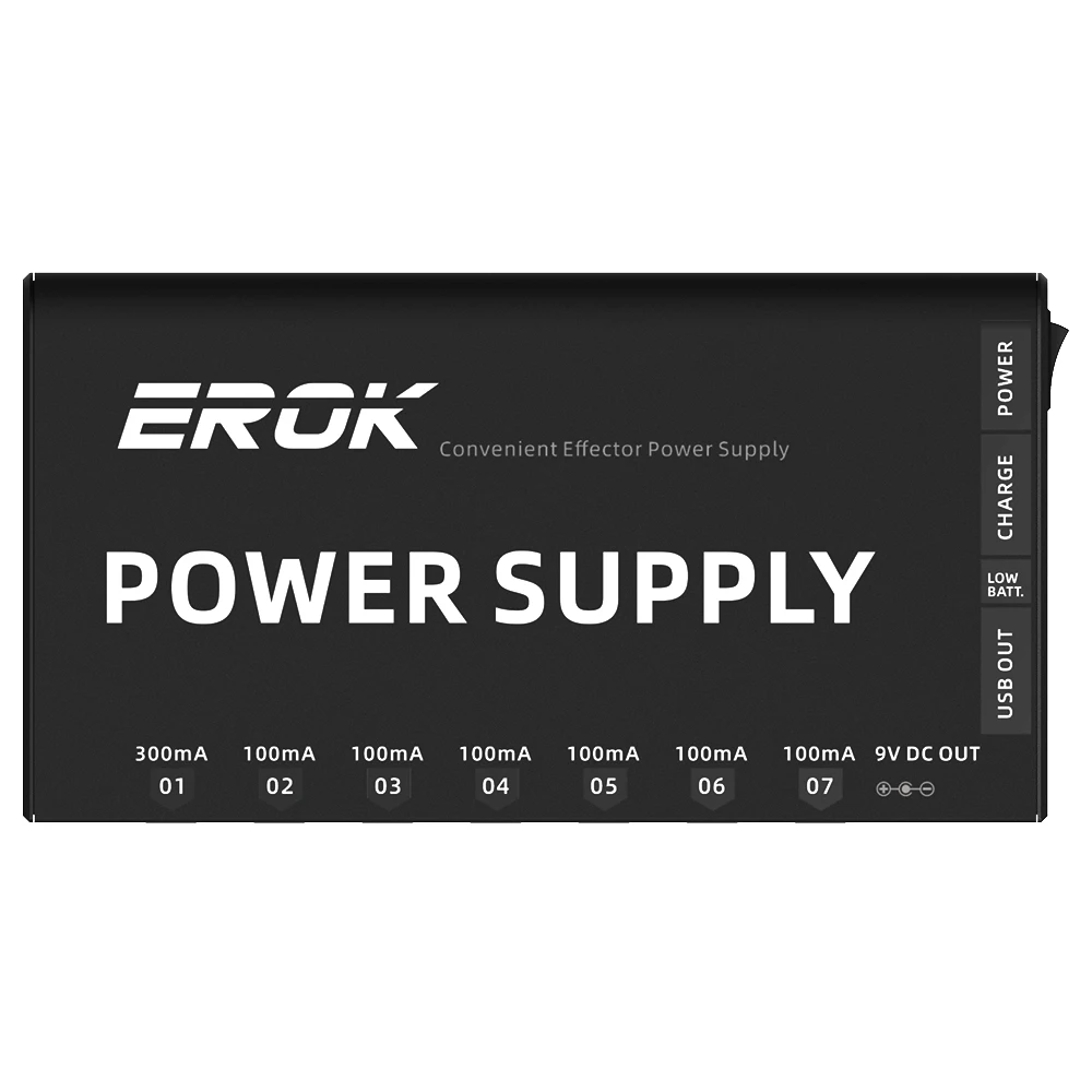 EROK Guitar Effect Pedal Power Bank Supply 7 Isolated Outputs 9V 300mA Pedal Portable Rechargeable Power Bank Supply