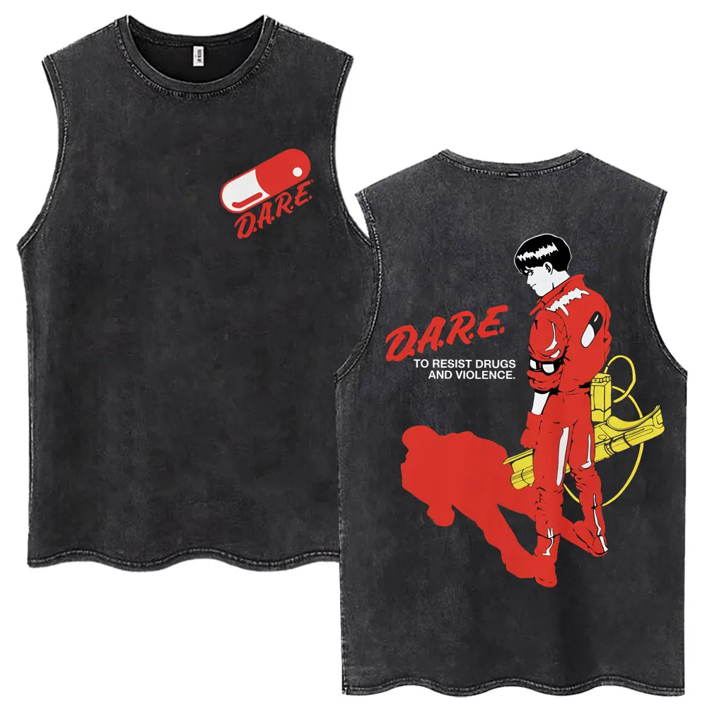 Washed Japanese Anime Akira Tank Tops 90s Manga Shotaro Kaneda Shima Tetsuo Sleeveless T-shirt Men Women Cotton Oversized Vests