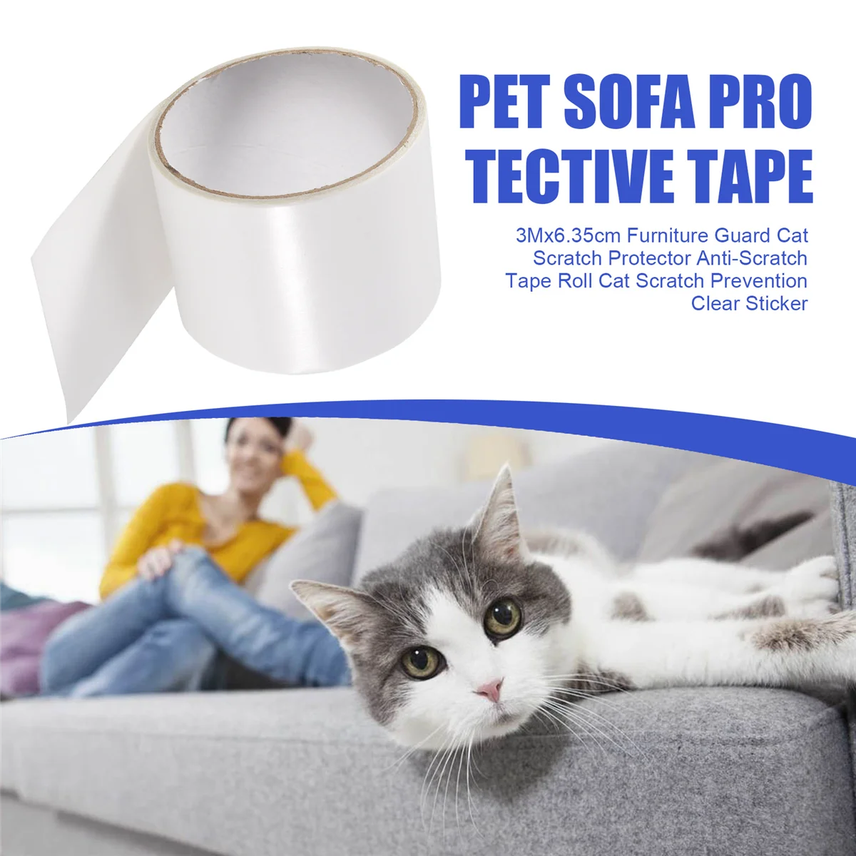 

RANA 3Mx6.35cm Furniture Guard Cat Scratch Protector Anti-Scratch Tape Roll Cat Scratch Prevention Clear Sticker