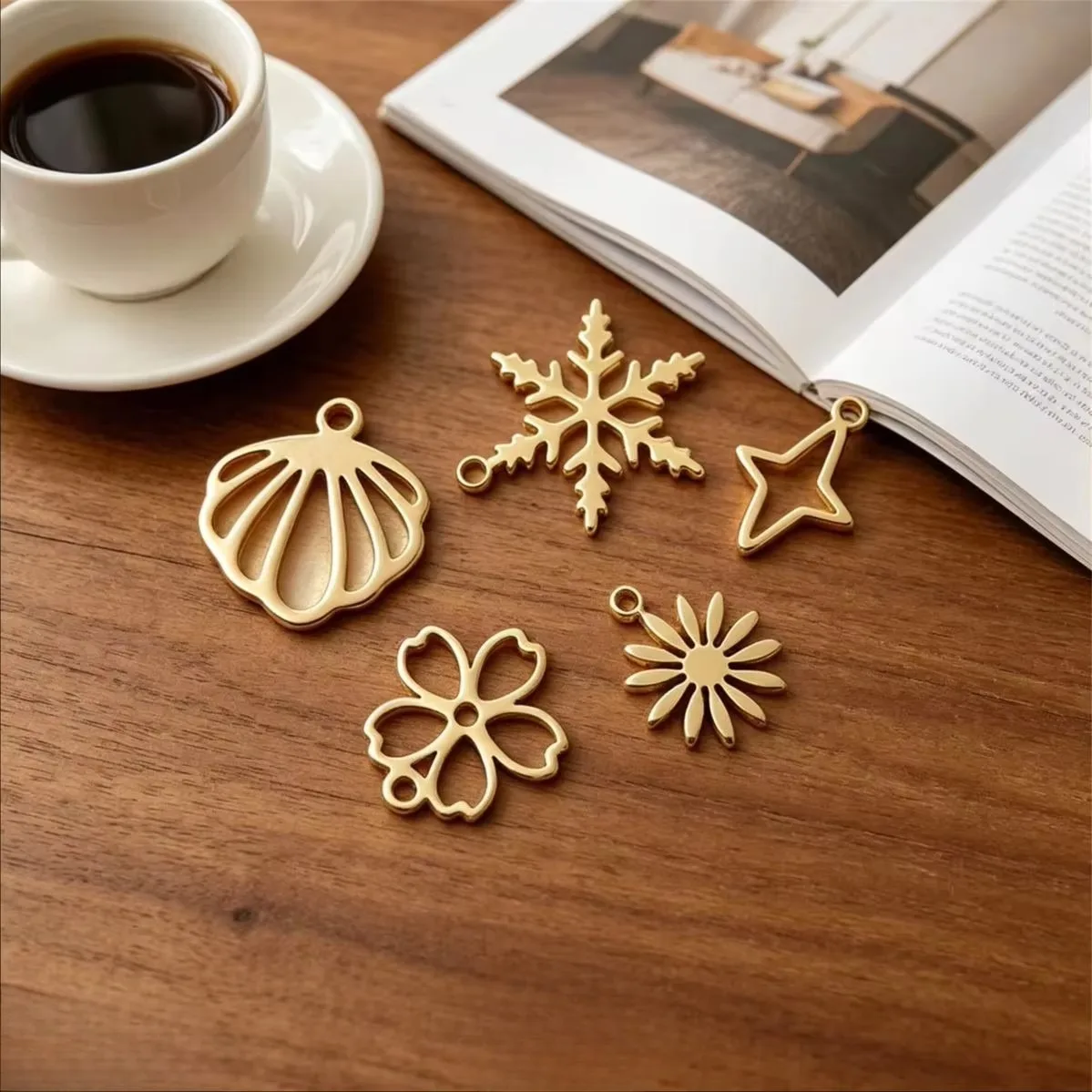 Multi-Style Dangle Charms 14K Gold Plated Brass Anti-Tarnish Cherry Blossom Daisy Star Snowflake For DIY Earrings Bracelets
