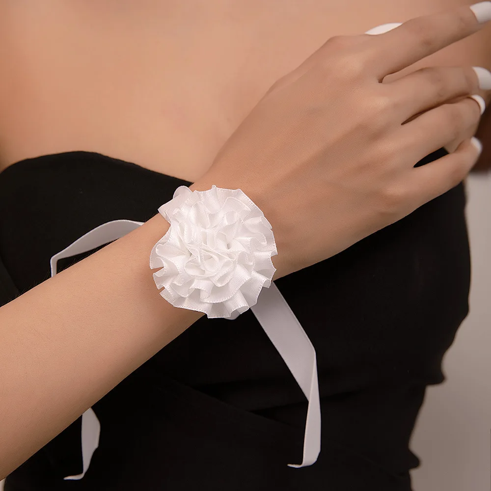 Wedding Bridal Bridesmaid Wrist Flowers Bracelet Party Fabric Hand Flowers Ribbon Bride Wedding Marriage Accessories Party Decor