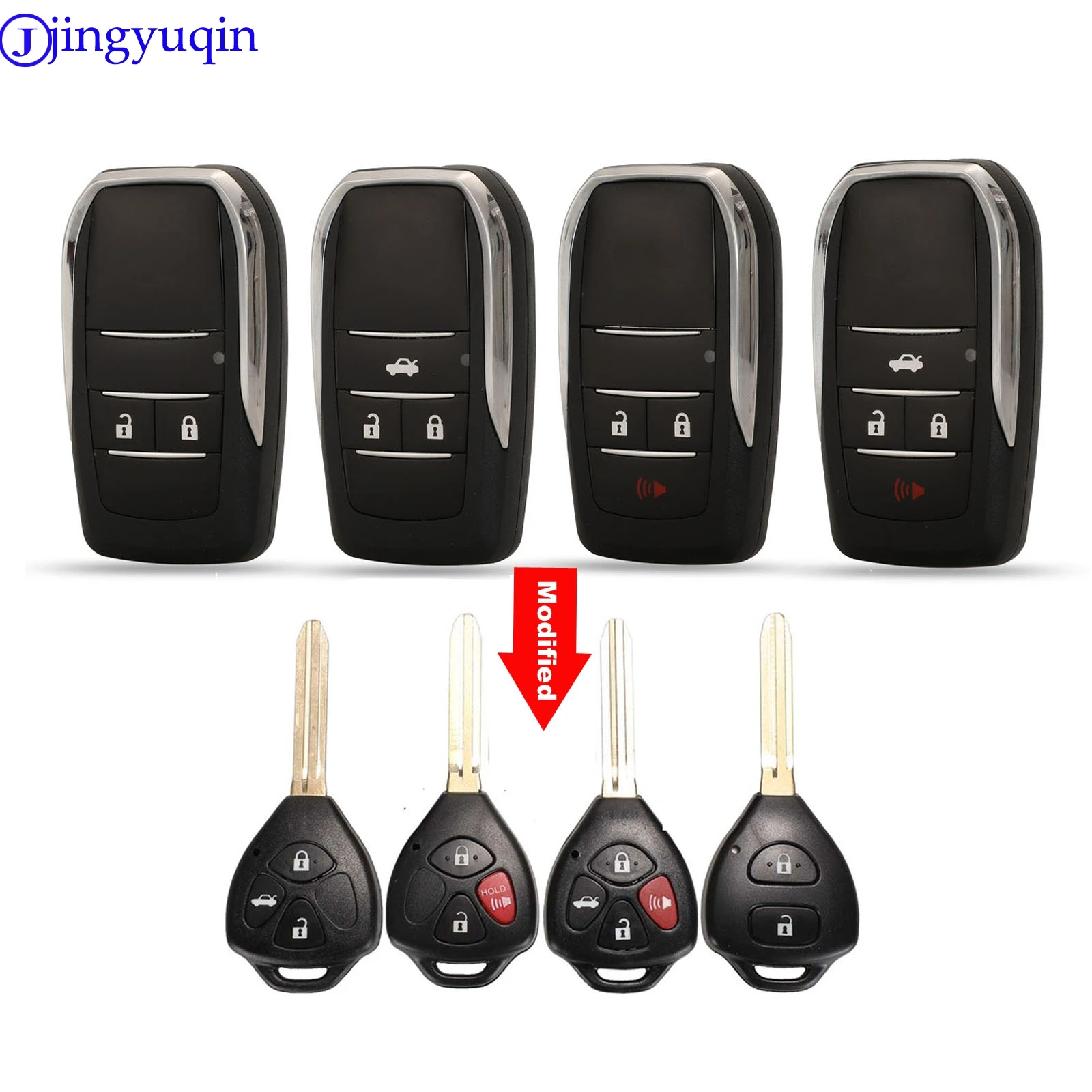 jingyuqin 10ps Modified 4 Button Car Key Shell Case For Toyota Corolla Yaris Prado Tarago Camry RAV4 REIZ Crown Avalon Venza