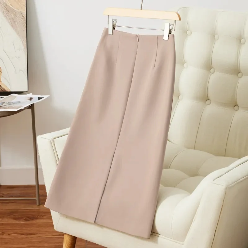 Women Fashion Rear Slit Hip Hugging Skirts Autumn Femme Solid Color Commuter Suit Maxi Skirs French Ladies High Waist Long Skirt