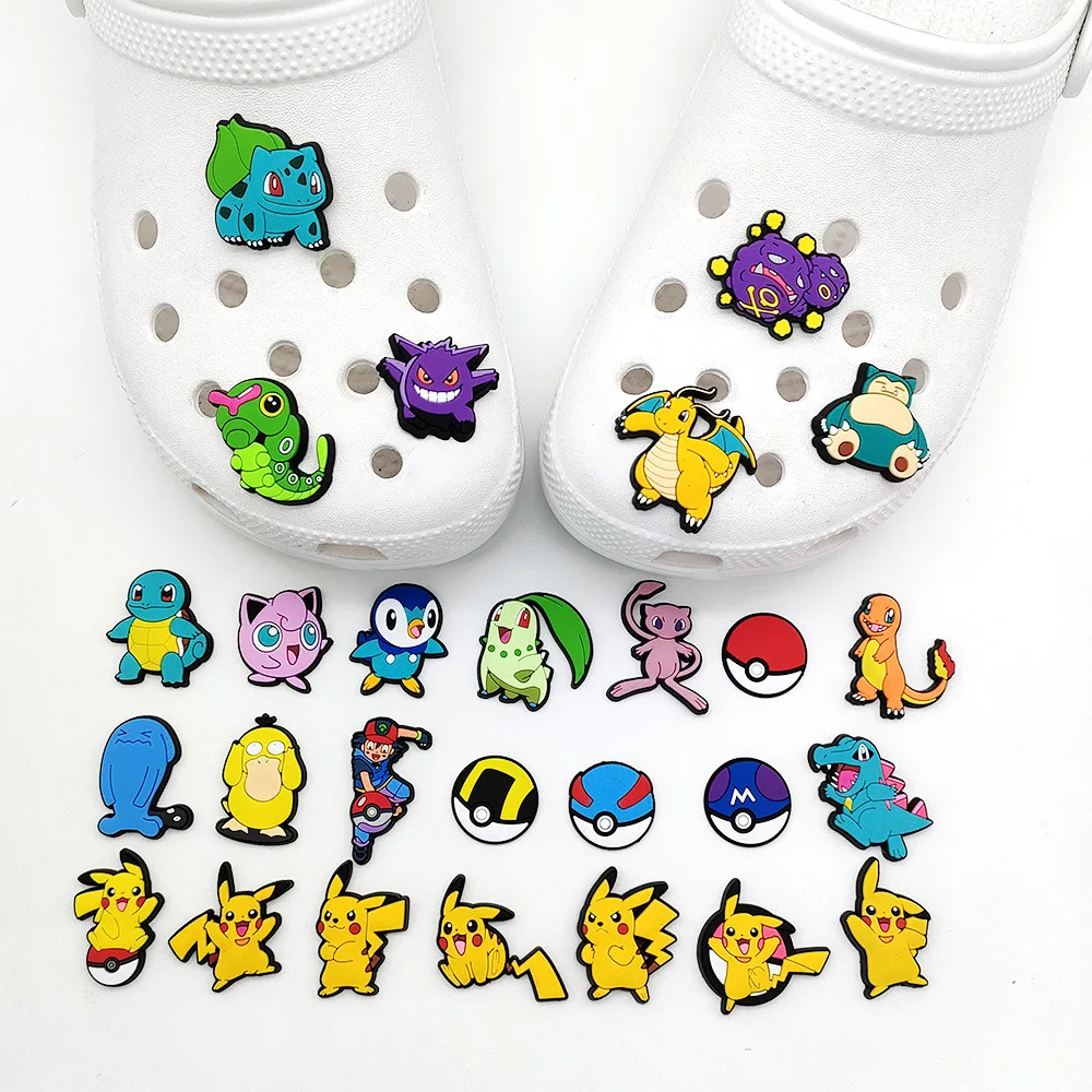 Pokemon Shoe Buckle Anime  Charms Gengar Squirtle PVC Accesoires Sandals Pins Decorate Kids X-mas Birthday Gift