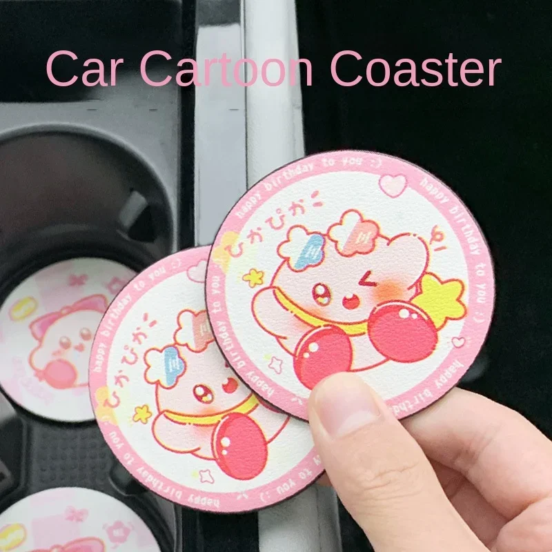 Kirby Cartoon Pu Coasters Anime Interior Decoration Non Slip Water Cup Mat Car Accessories Home Desktop Decor Heat-resistant Mat