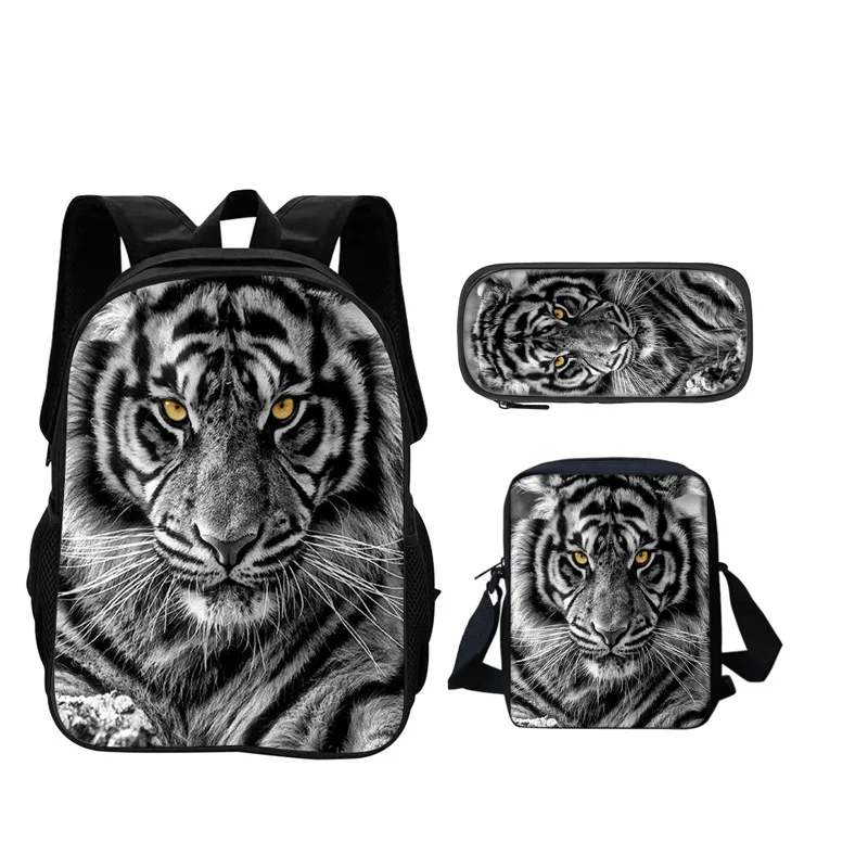 Top selling tiger backpack pencil case crossbody bag 3pcs set trendy animal print best gift for boys or girls on school birthday