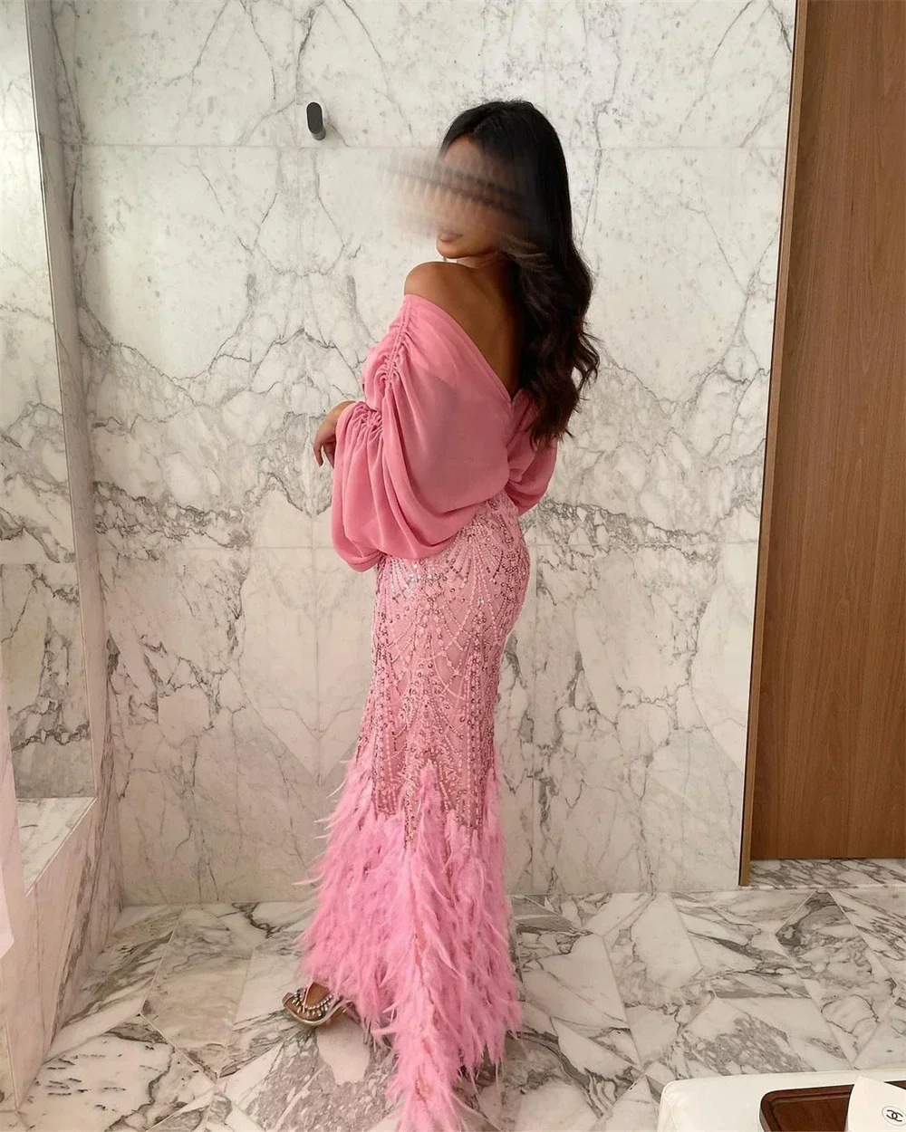 Customized Prom Dresses Fashion V-neck Sheath Cocktail Sequin Fold Chiffon Occasion Evening Gown Dresses For Women Part image 5