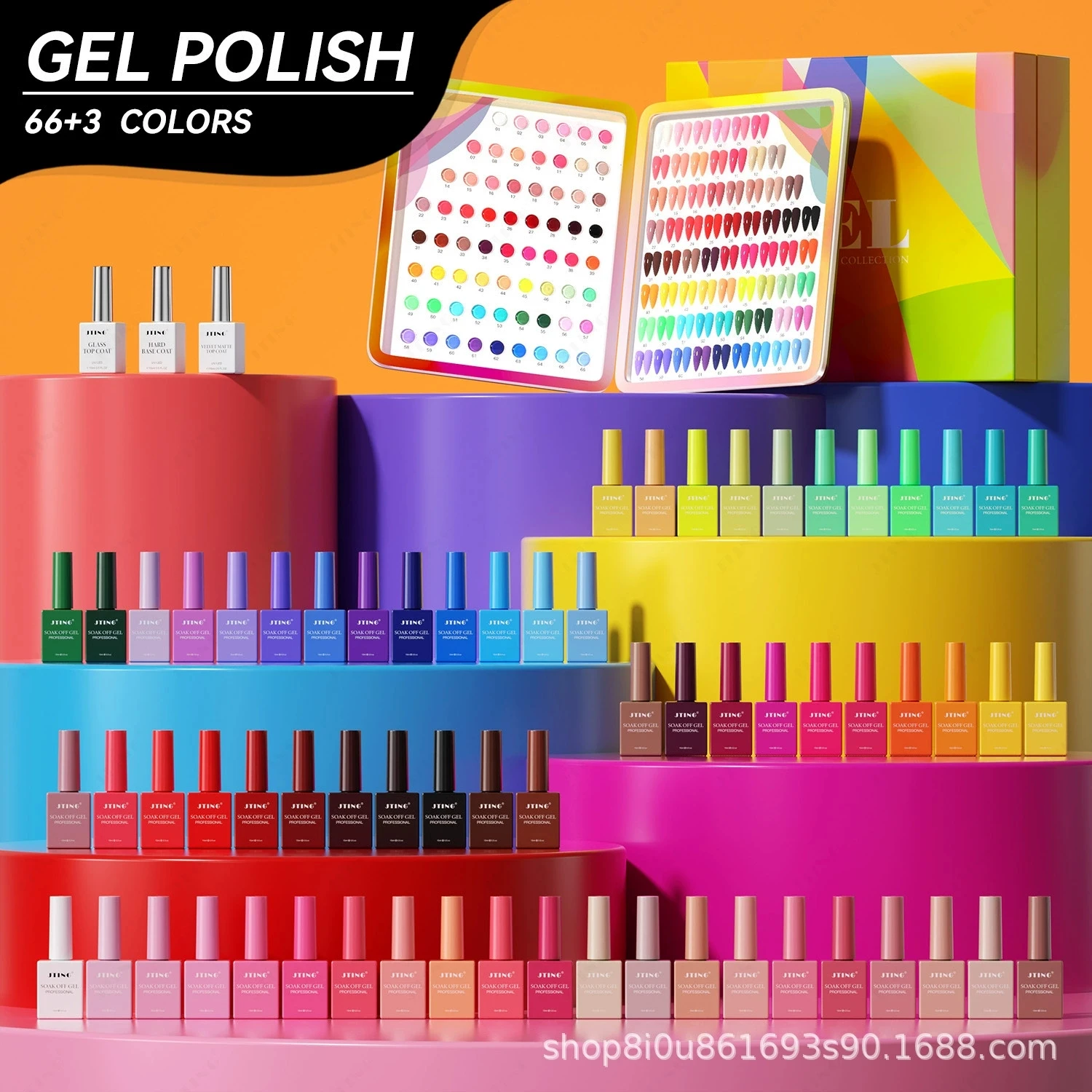 Eleanos-Juego de esmalte de Gel de colores, 66 Uds., con capa Base de libro de Color acrílico y capa superior, botella colorida de 15ml, Gel Led UV treble