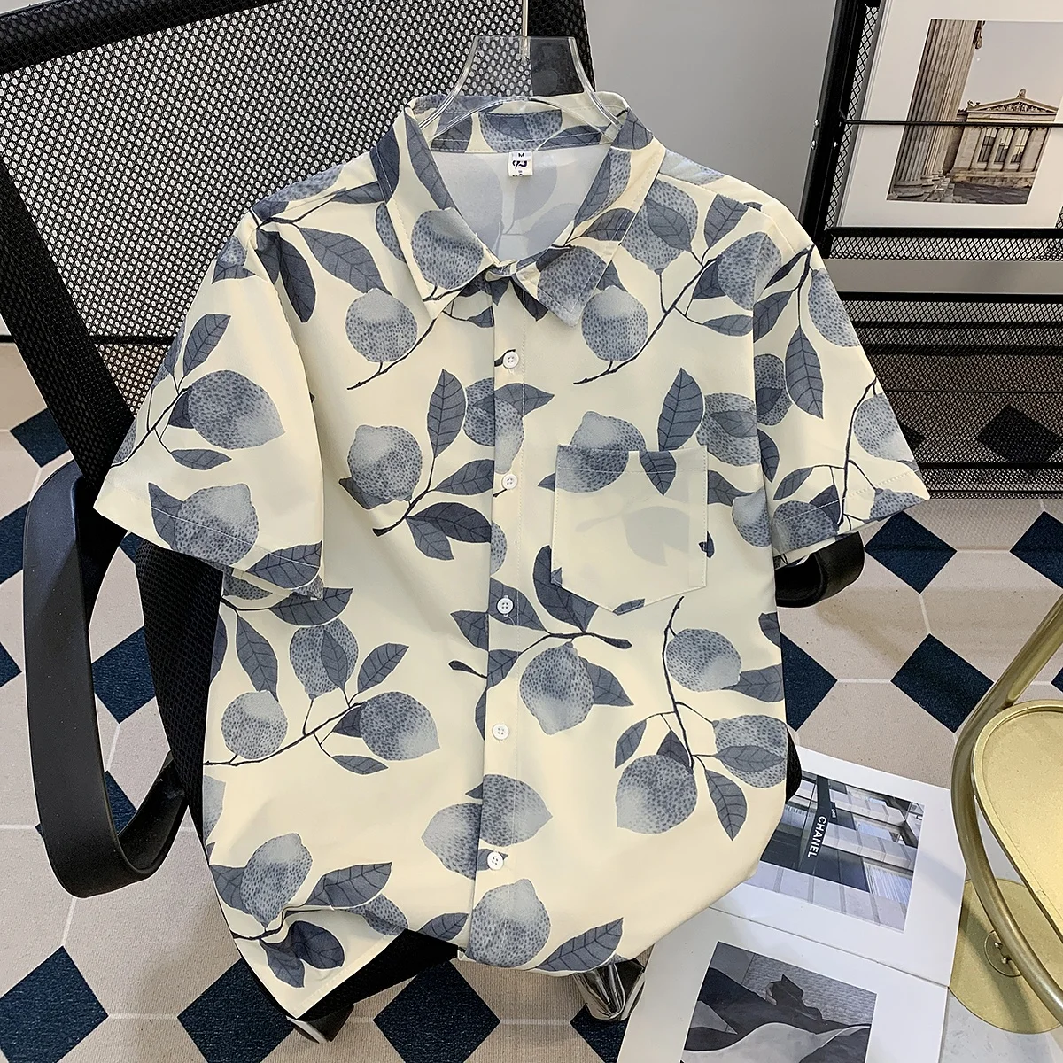 

Japanese Print Ice Silk Short Sleeve Shirt Summer New American Casual Loose Hawaii Beach Tops Fashion Versatile Cool Lapel Coat