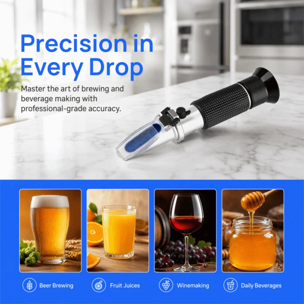 Aluminium ABS Brix Refractometer Black and Silver Automatic Temperature Compensation Fruit Juice Tester 0-32% Brix Range