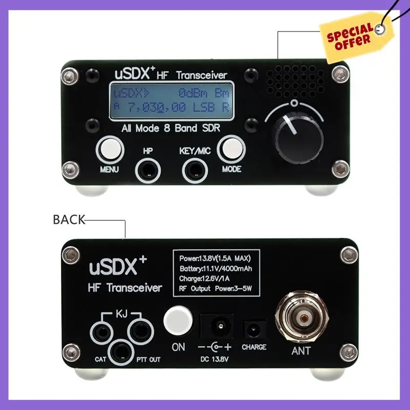 

-A96Z USDR USDX+Plus V2 8-Band SDR Transceiver SSB QRP LCD With Display Speaker Microphone Transceiver With US Plug