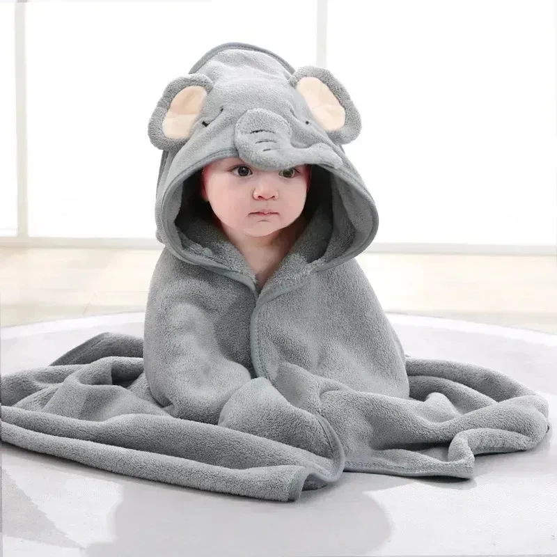 Cartoon Animal Baby Bath Towel Newborn Girl Boy Wrap Blanket Absorbent Baby Bathrobe Hooded Coral Fleece Bath Towels 0-12 Months