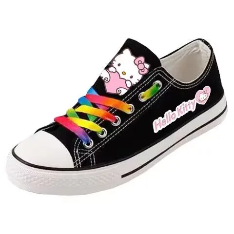 Venda quente Hello Kitty sapatos de lona de cano baixo para mulheres, sapatos esportivos bonitos de estudante plus size masculinos, sapatos casuais de casal