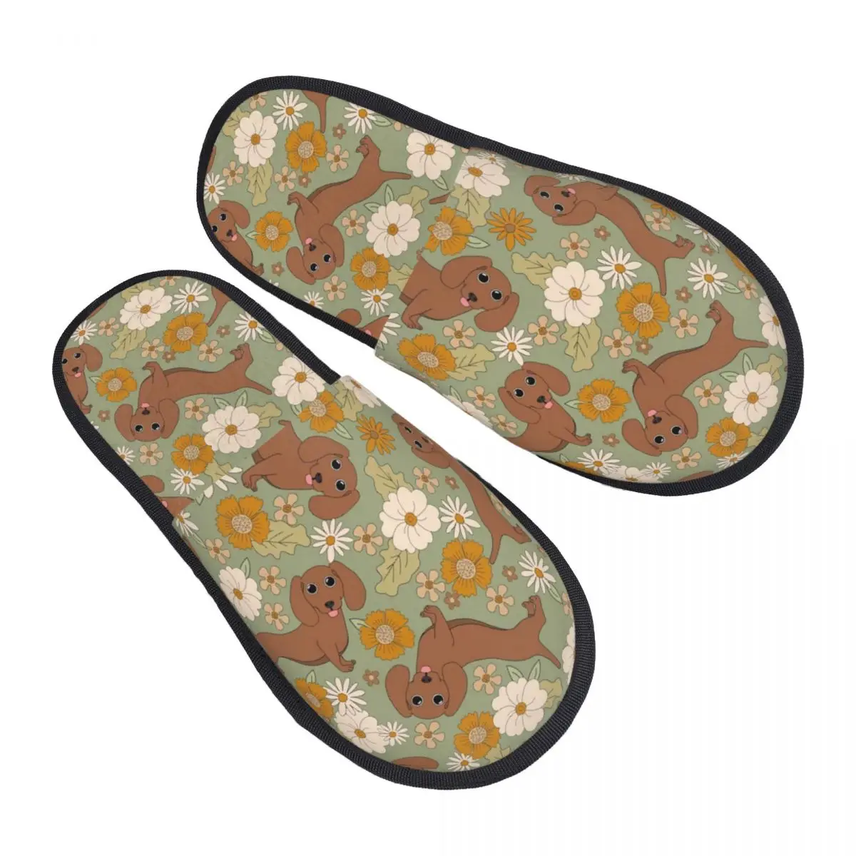 Custom Colorful Dachshund Dog Guest Slippers for Spa Women Badger Sausage Puppy House Slipper