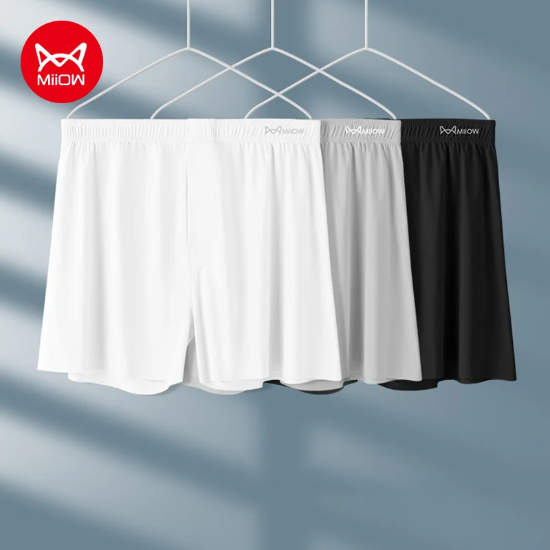 

MiiOW, 3 шт., летнее мужское нижнее белье из ледяного шелка, боксеры, дышащие мужские трусы, шорты большого размера, повседневные мужские домашние брюки со стрелками