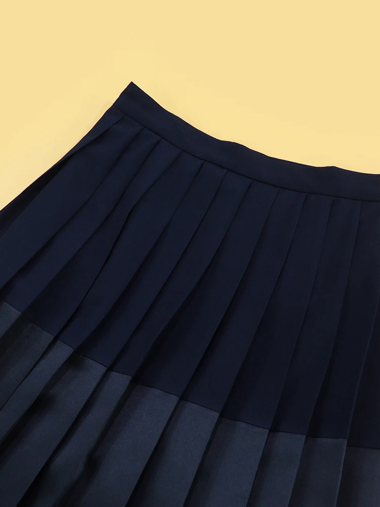 Deep Blue Plaid Midi Skirt Casual High Waist Polyester Fiber City Commute Style Standard Fit Winter 2025 Chinese Origin
