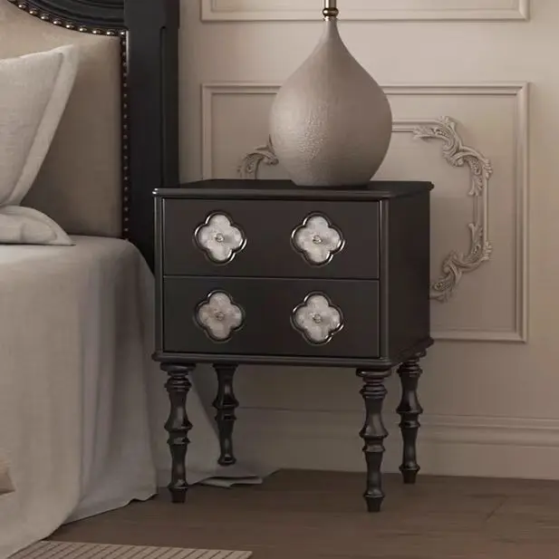 

dy- Bedroom Nightstands Retro Black Night Stand Designer Creative Four-leaf Clover Living Room With Two Drawers Bedside Table#