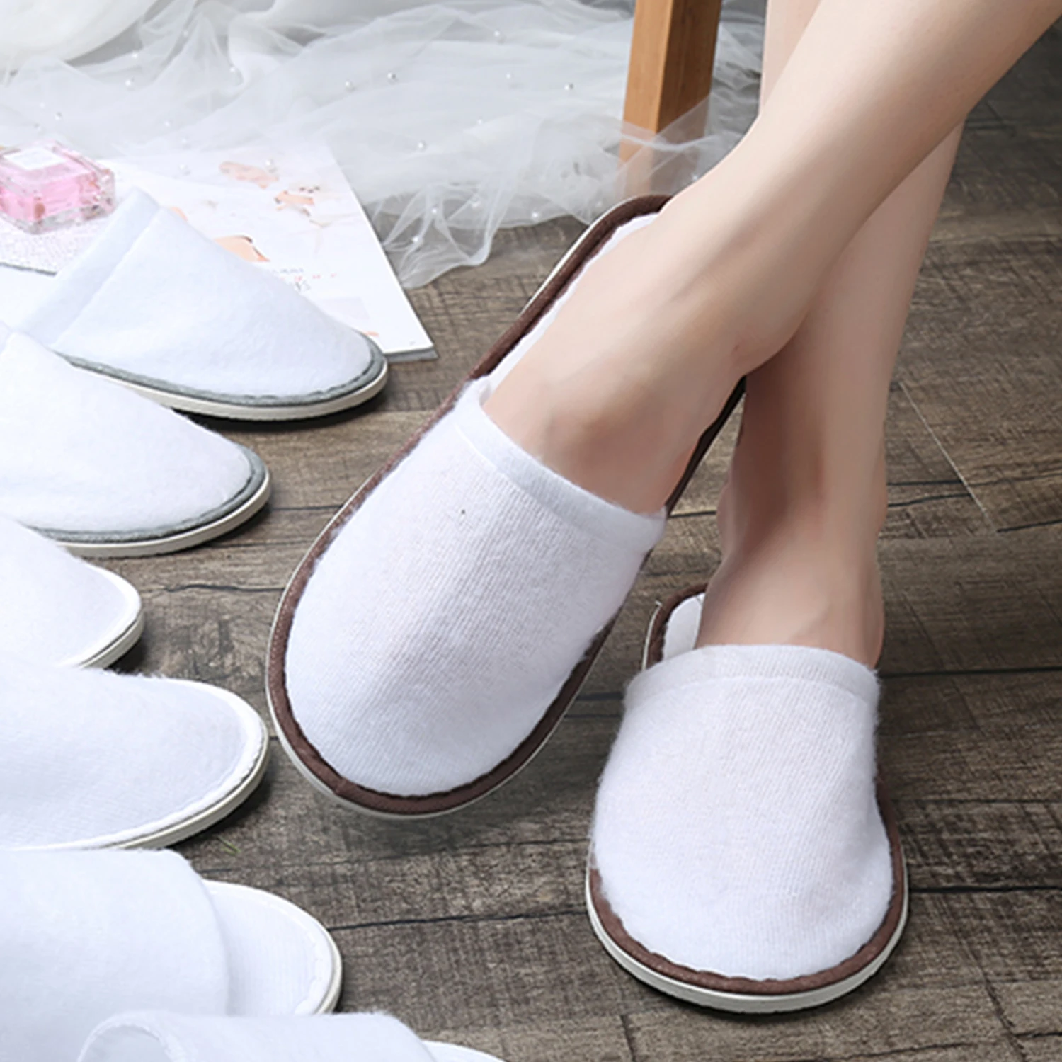 Hotel Disposable Slippers Spa Hotel Wedding Guest Slipper Towelling Terry Soft Breathable Style Non-slip Shoes Disposable