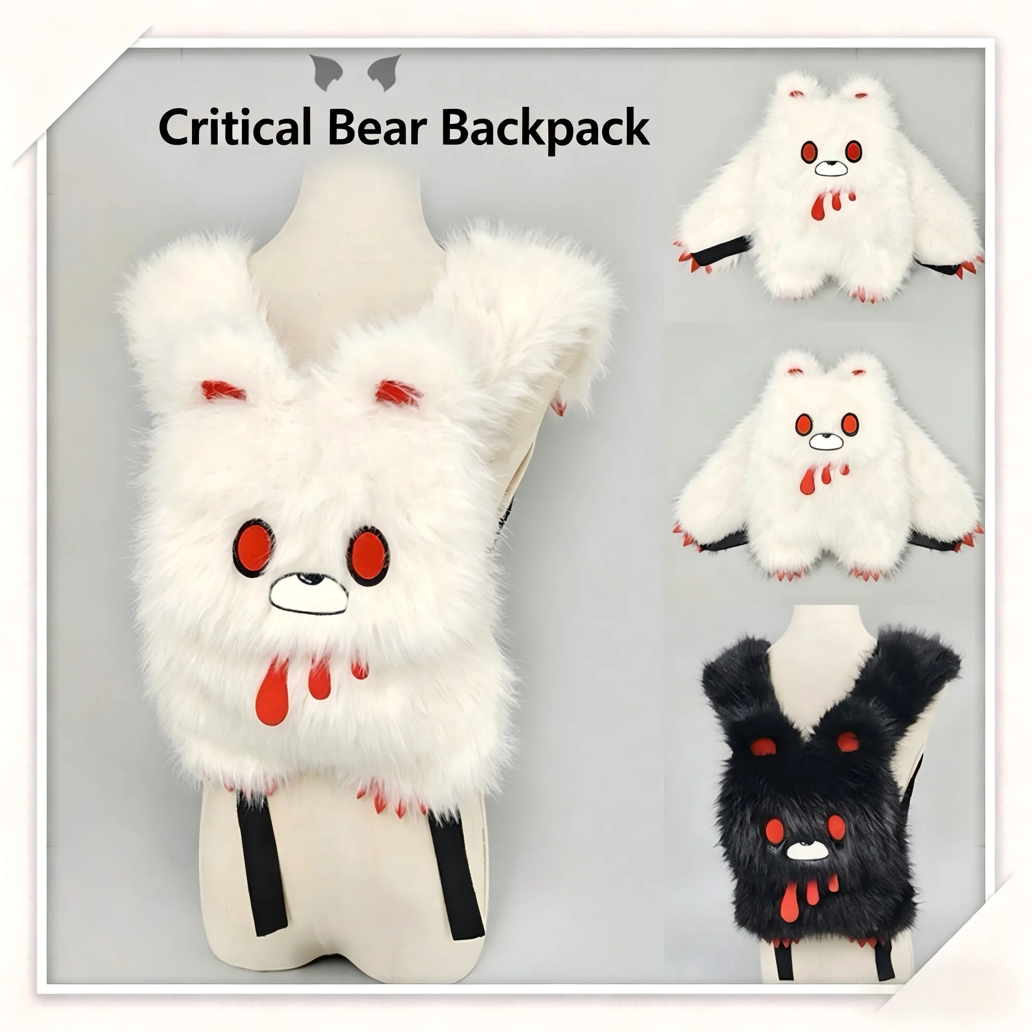 

Kawaii Blood Bear Plush Backpack Gothic Soft Fluffy Animal Backpack Large Capacity Casual Daypack for Women Girls