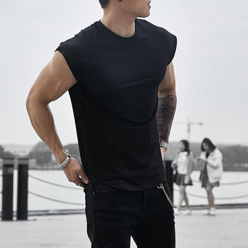 Fashion Loose Sleeveless Men\'s Clothing 2023 Summer New Solid Color Cotton Round Neck Vest Motion Bodybuilding Quick Drying Tops