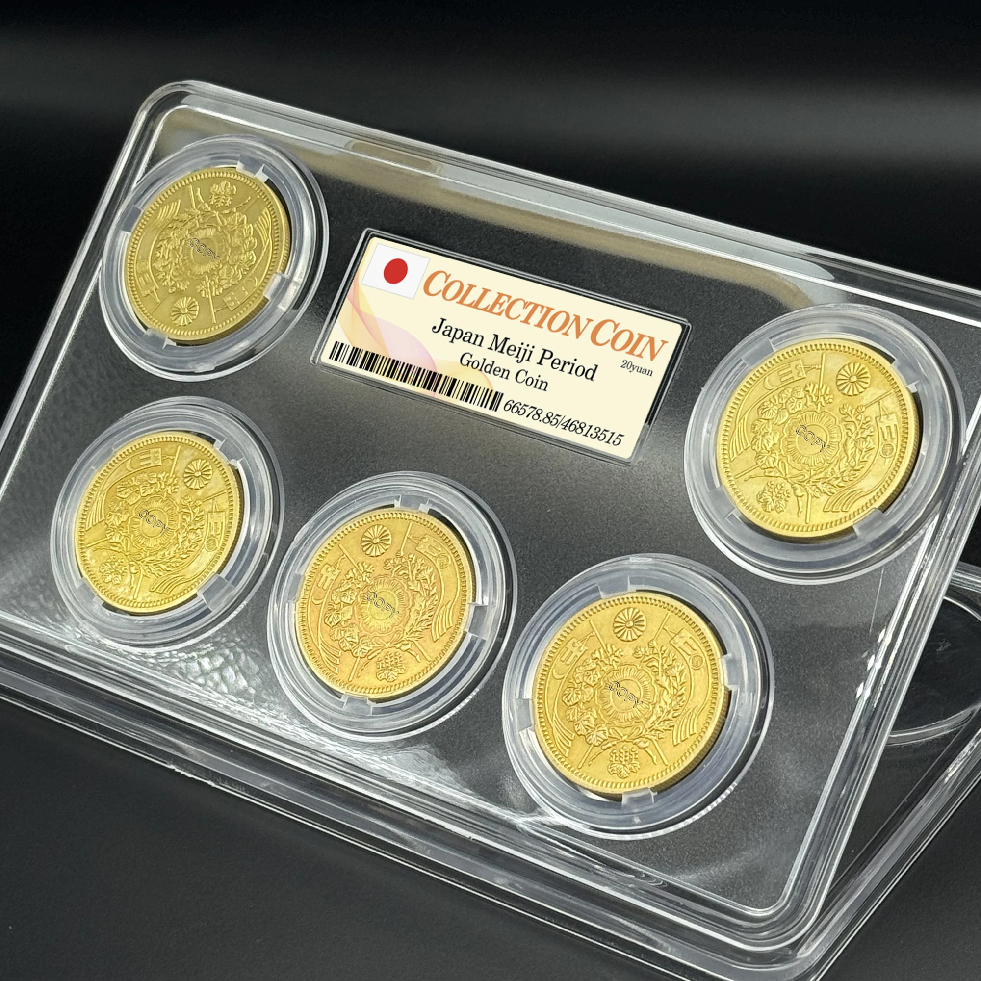 Japan Meiji 3/9/10/13/25 Gold Coin Box Set, Japanese Replica Old Money Commemorative Medal Souvenirs Collection Home Decor Gift