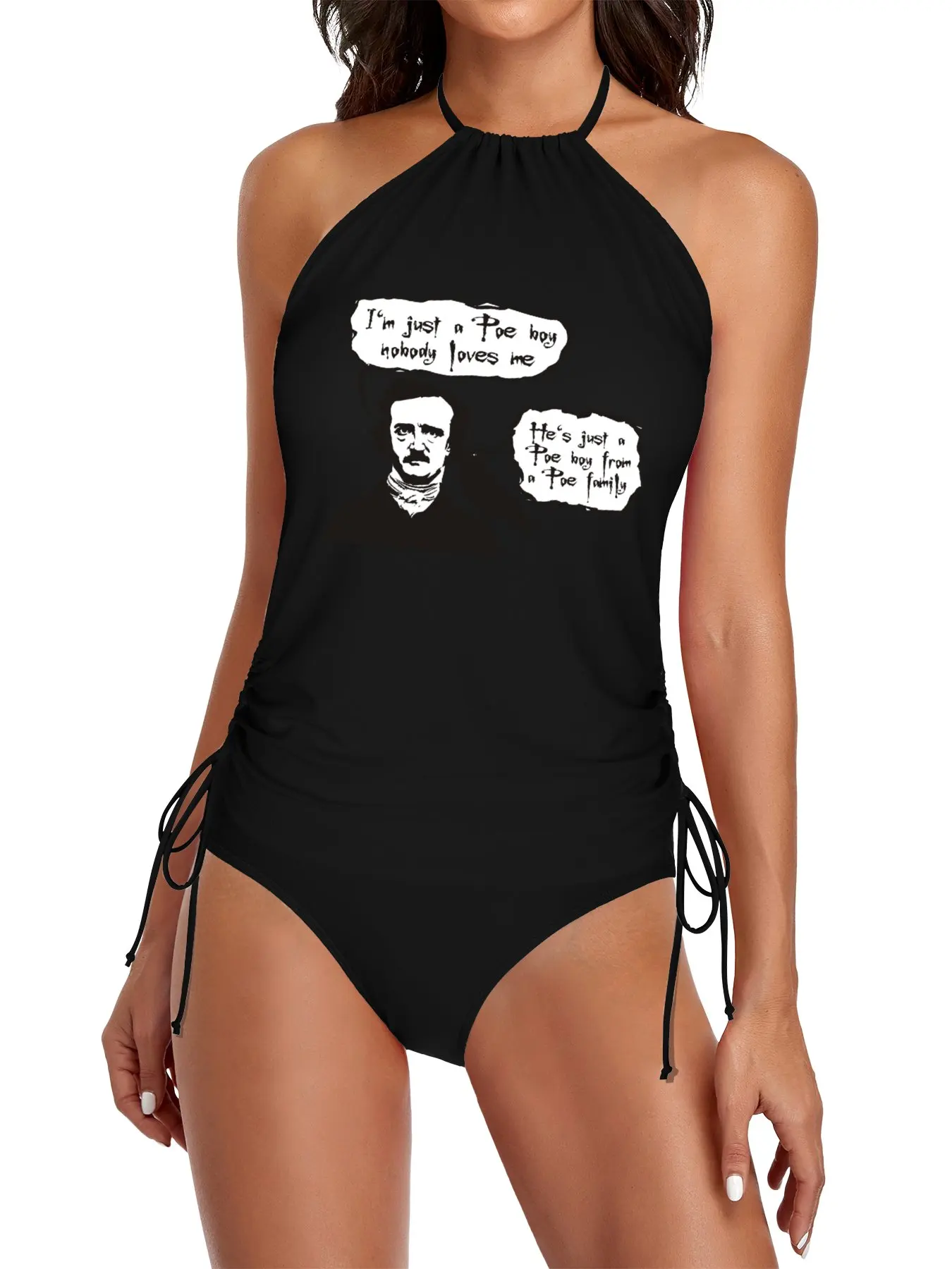 

I'm just a Poe boy nobody loves me Split Swimsuit Set bikini woman beach beach essentials Swimsuit black