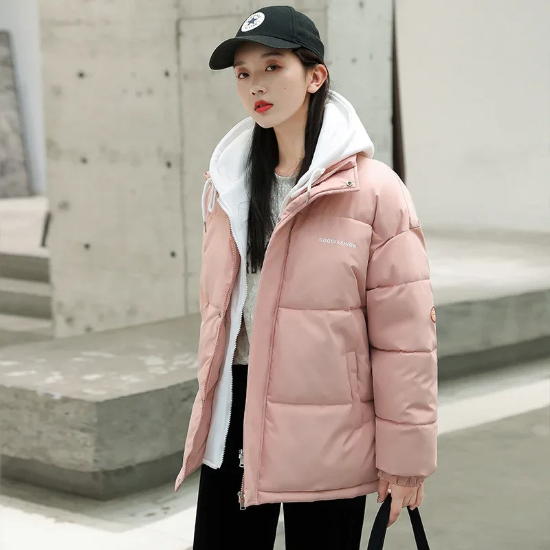 Winter Down Padded Jacket Female Korean Version Loose Hooded Fake Two-piece Padded Jacket Female Warm Thickened Padded Jacket