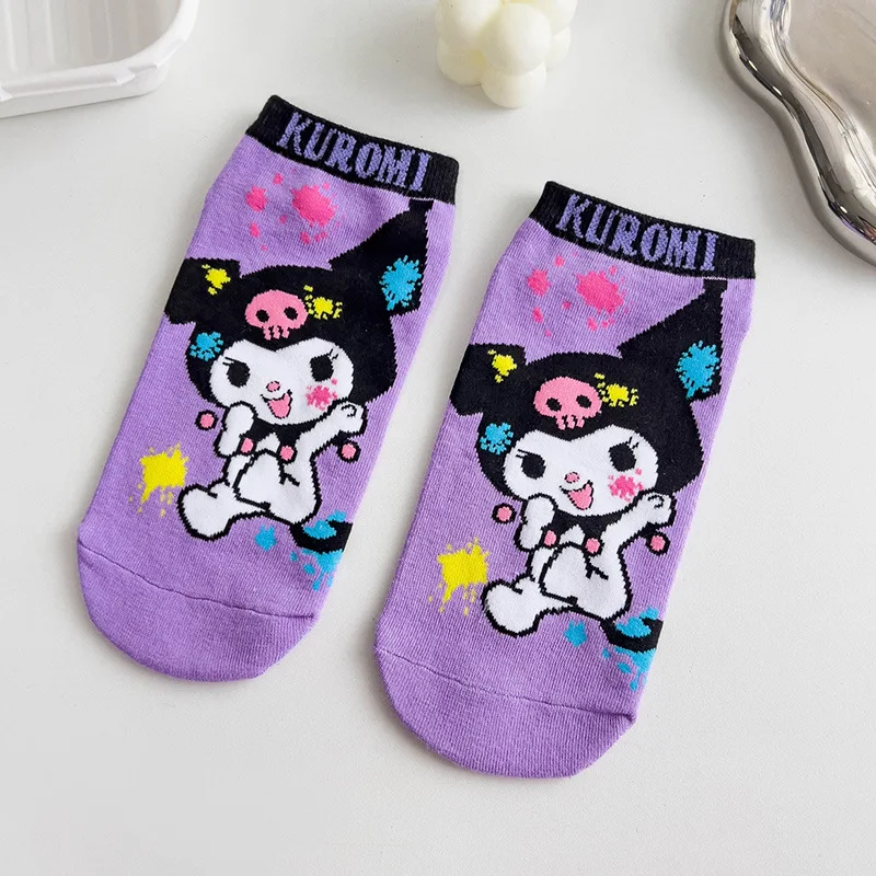 Kawaii Hello Kitty chaussettes anime chaussettes Harajuku bateau chaussettes cinq paires de dessin animé mignon femme imprimé coton chaussettes en gros