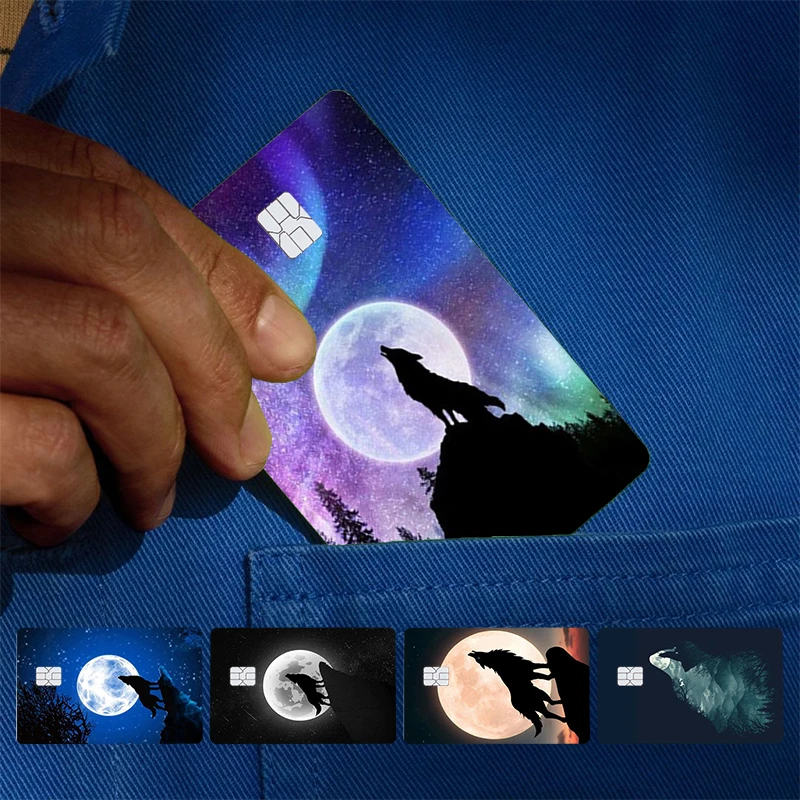 Moon Roaring Wolf Cover Skin Sticker For Credit Card Bank Debit Bus Card Front Side