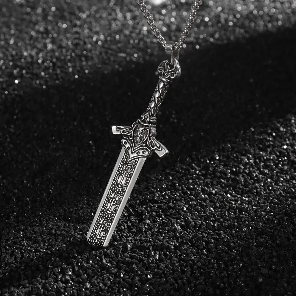 Vintage Viking Rune Nordic Giant Sword Pendant Charm Men\'s Necklace Fashion Christmas Valentine\'s Day Gift Protector Jewelry