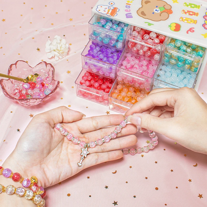 200pcs DIY Handmade Beaded Children's Toy Creative Loose Spacer Beads Crafts Making Bracelet Necklace Jewelry Kit Girl Toy Gift