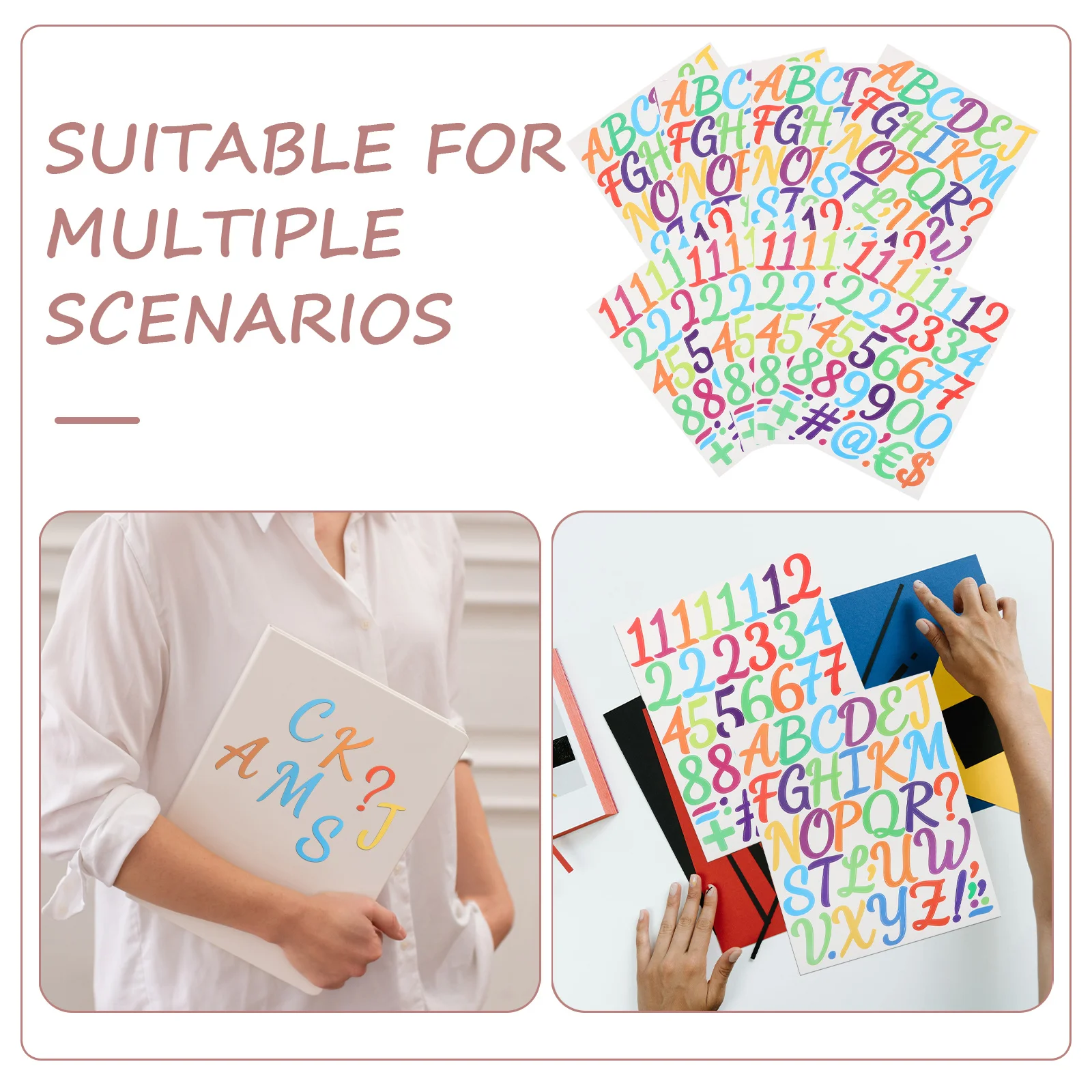 8 folhas de letras e números, decalques de vinil à prova d'água para armários, frascos, garrafas, faça você mesmo, artesanato, diário, classificação em sala de aula