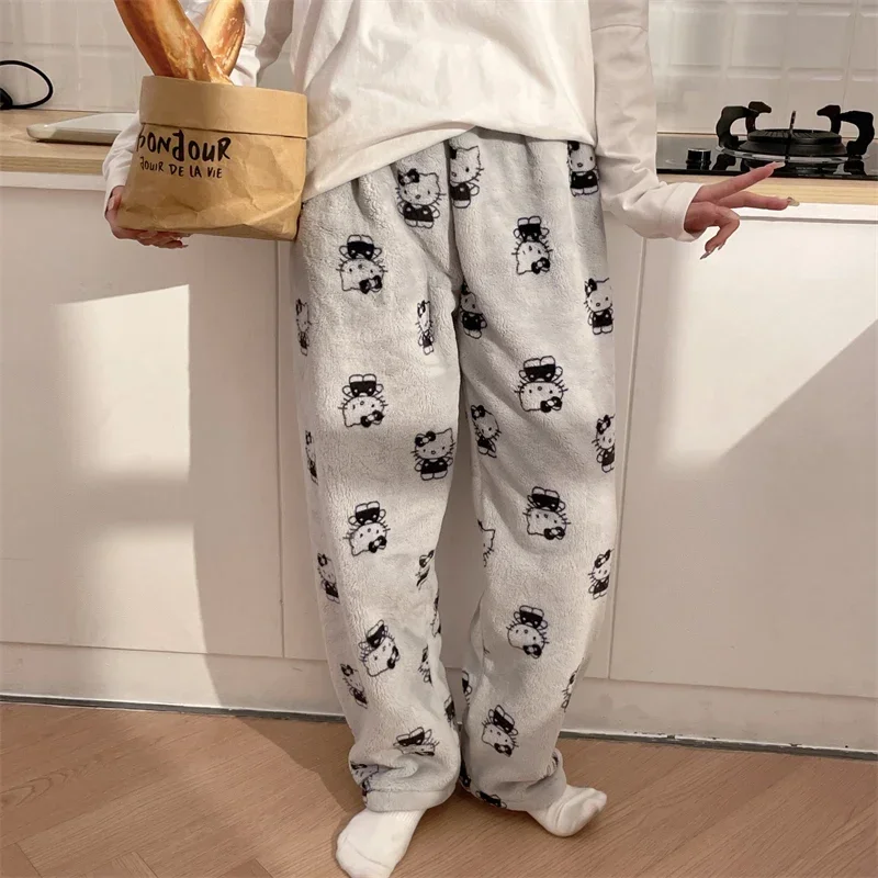 Mickey Plush Home Pants Warm Coral Velvet Trousers Hello Kitty Home Casual Pants Can Be Worn Outside Cartoon Peripheral Gifts