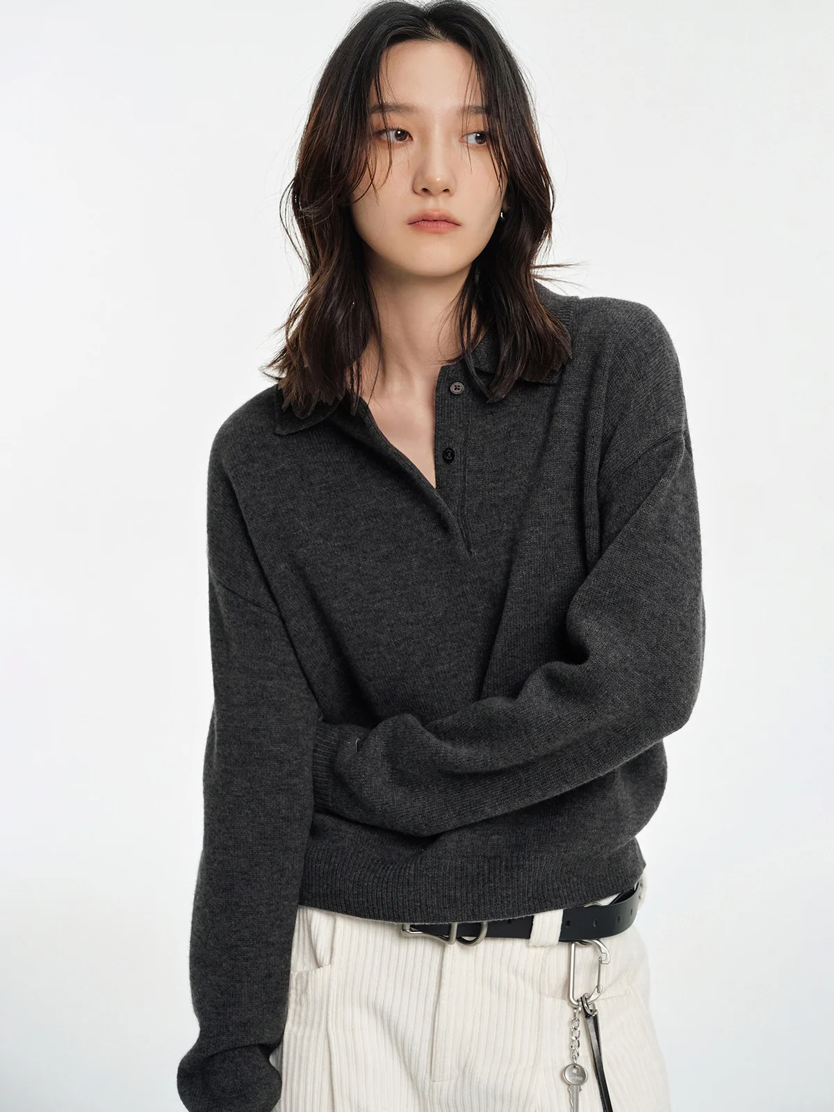 

JUSLIN High Quali Full Wool Knitted Collar Sweater Versatile Layering Retro Sle Women's Faion Commute Sle K3