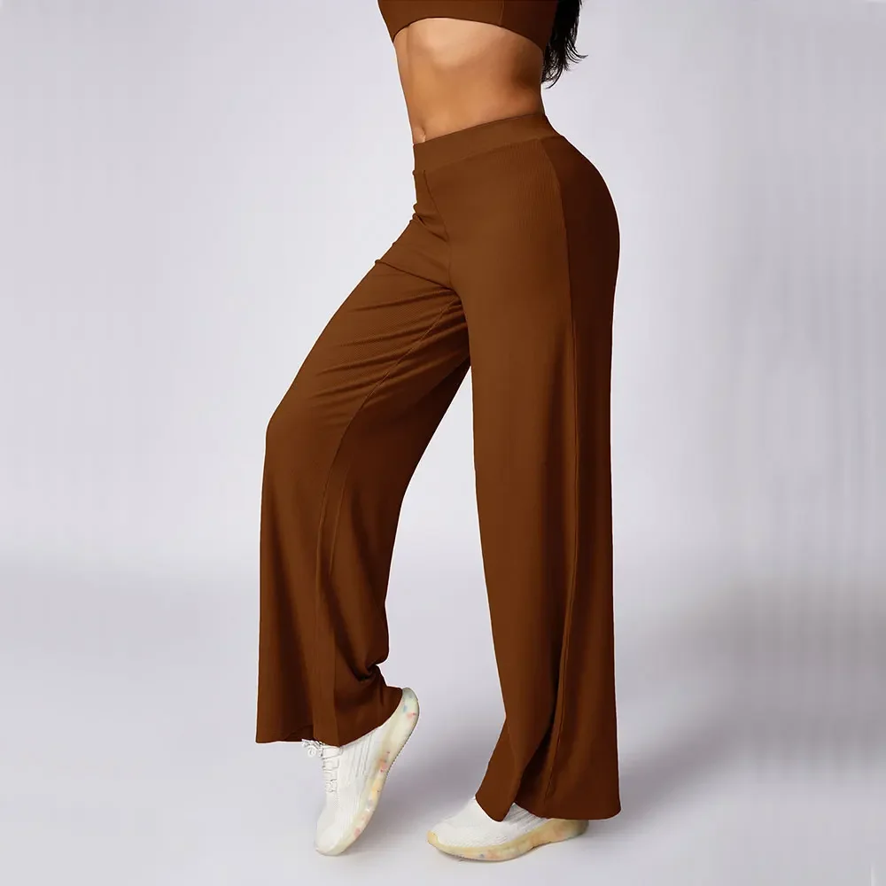 Pantalon de yoga taille haute pour femme, leggings évasés, pantalon large, noir, salle de sport, fitness, danse latine, fjl