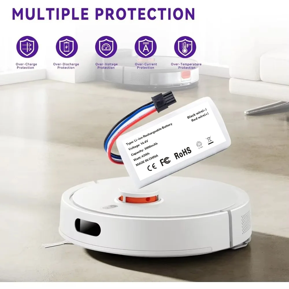 

Литий-ионный аккумулятор 14,4 В, 2600 мАч/2800 мАч/3000 мАч/3500 мАч/5200 мАч, сменный аккумулятор для робота-пылесоса для Xiaomi S20.