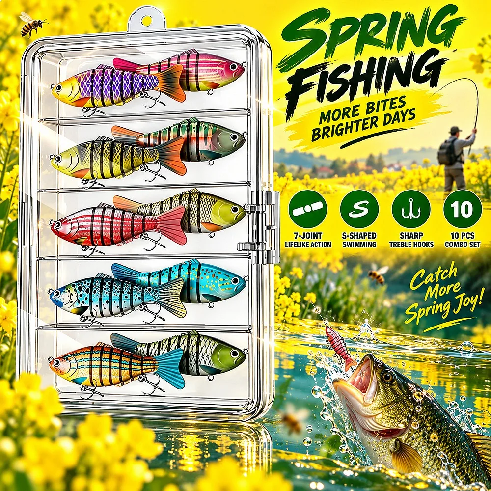 3pcs/5pcs/10pcs 7 Segment Hard Bait Slow Sinking Lifelike Bionic Motion Saltwater Lake Bass Fishing Gear