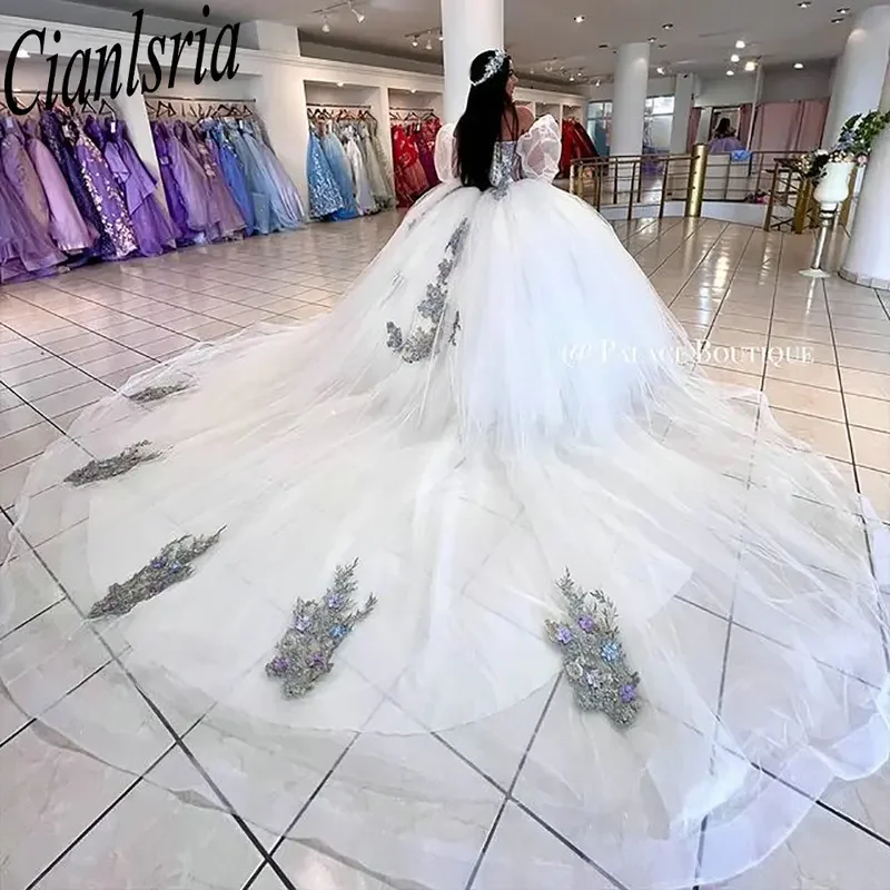 Robes de Quinceanera à plusieurs niveaux à manches longues chérie, robe de Rhmagnifique, appliques d'illustration, corset en dentelle, robes éducatives de XV anos