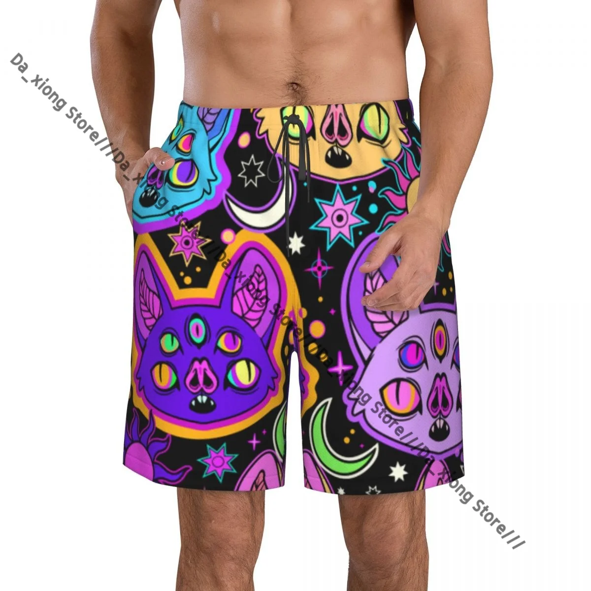 Men Beach Short Quick-drying Swimming Trunk Funny Psychedelic Bats Swimwear Swimsuit Bathing Shorts