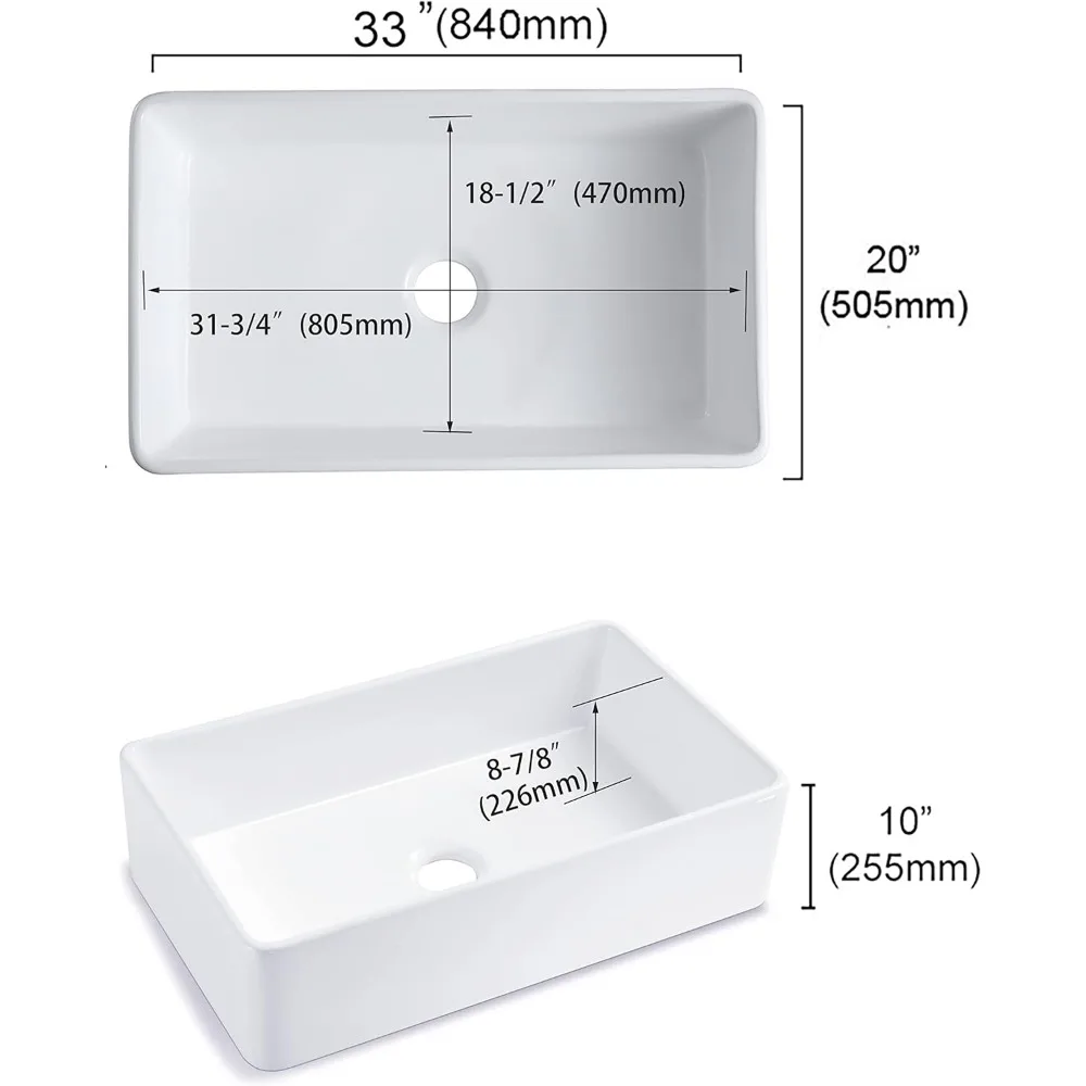 33x20 cali Zlewozmywak do kuchni wiejskiej, Zlewozmywak użytkowy, Zlewozmywak przedni z farbą, Pojedyncza miska do kuchni - Kolor biały