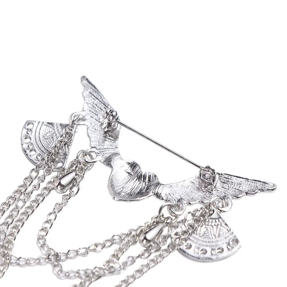 Trendy Men\'s Suit Angle Wing Heart-Shaped Chain Long Tassel Jewelry Fashion Accessories Brooch Pins Brooches