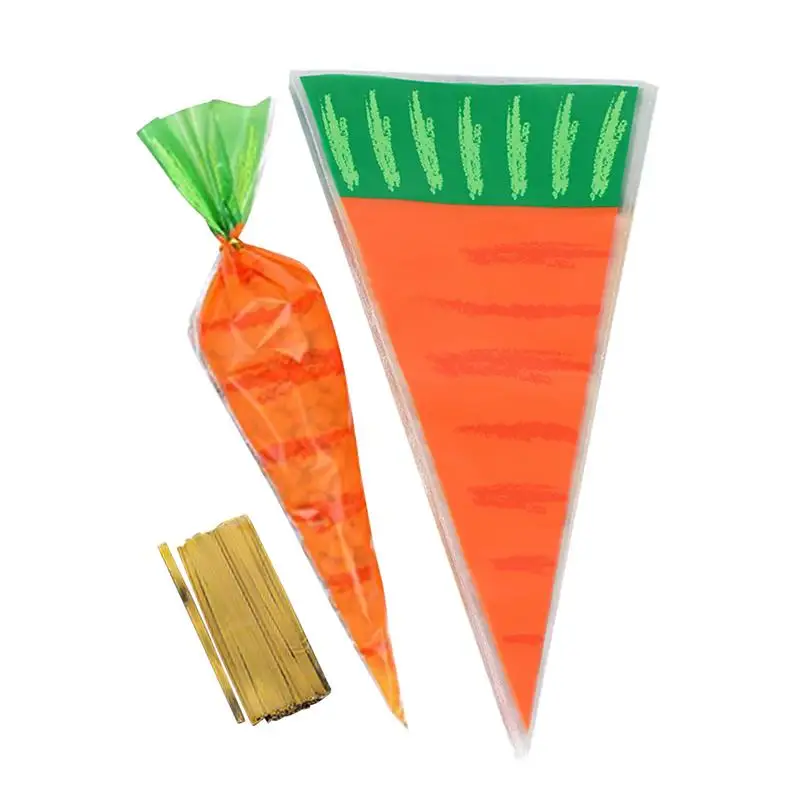 20pcs Carrot Shaped Goody Bags Easter Cellophane Gift Bags Clear Candy Treat Cone Bags with Twist Ties for Easter Party Favors