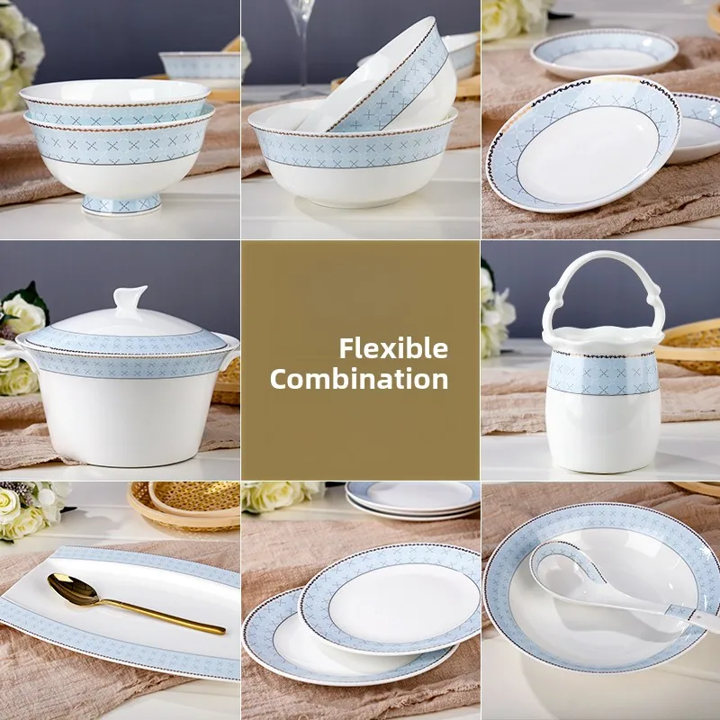 

Большой набор тарелок из костяного фарфора (45 дюймов), корейский стиль, для домашнего использования, для риса и супа, свободно комбинируемые маленькие тарелки, столовая посуда