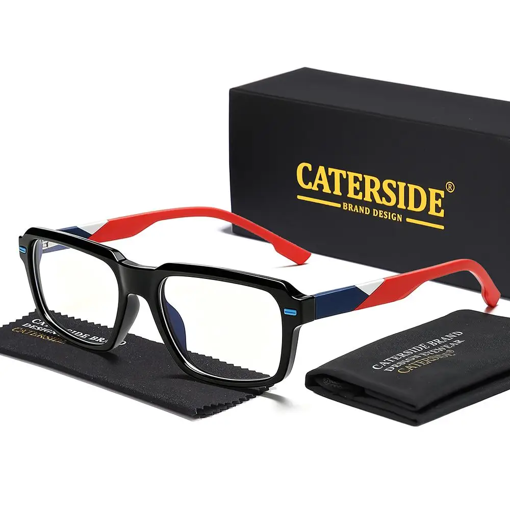 CATERSIDE Klassische Herren-Anti-Blaulicht-Brille, Tr-90, quadratischer Rahmen, Silikon-Federscharnier, Damen-Computer-Lese-Schutzbrille – Detail 8