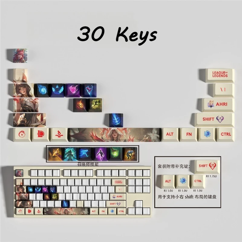 

Колпачки для клавиш в стиле аниме с героями мультфильмов для механических клавиатур, тематические товары для игр Ahri, аксессуары для игровой клавиатуры, совместимые с 61/68/75/84