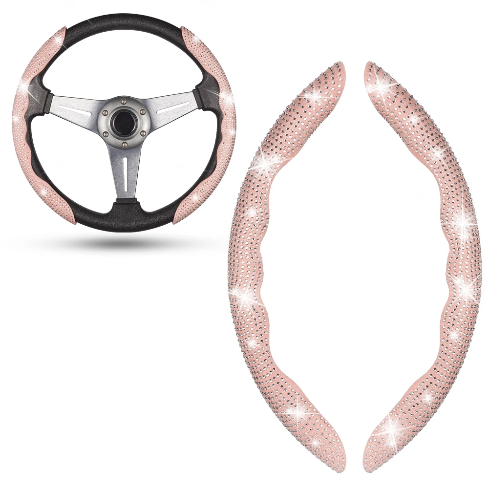 Car Steering Wheel Cover Two Half Anti Slip Bling Crystal Handlebar Universal Vehicle Boat Auto Steer Wheel for Women Gift