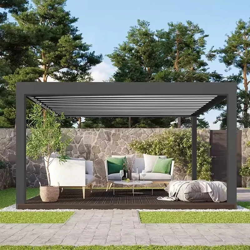 Hot Sell Factory Price Aluminum Modern Backyard Waterproof Outdoor Louvered Rectangular Durable Rain Pergola Kits