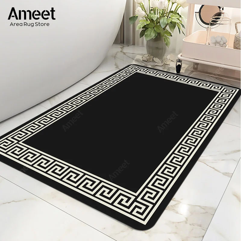 Non-slip Bath Mat Black White Super Absorbent Bathroom Floor Rug Toilet Shower Room Entrance Foot Mat Decoration Home Doormat