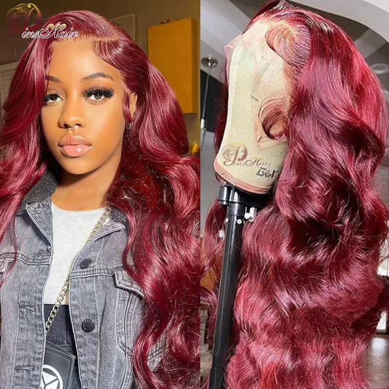 

99J Colored Body Wave Lace Front Human Hair Wigs Red Burgundy 13x6 HD Transparent Lace Frontal Wigs Human Hair For Black Women